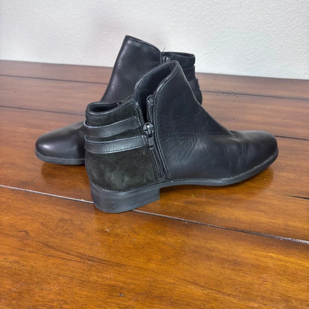 Zara Ankle‎ Boots Girls Size 35 Black Leather Suede Moto Side Zip Buckle Shoes